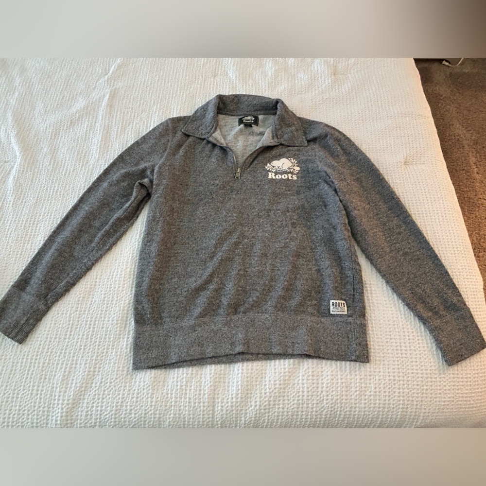 Quarter Zip Gray Soft Sweatshirt Roots Large